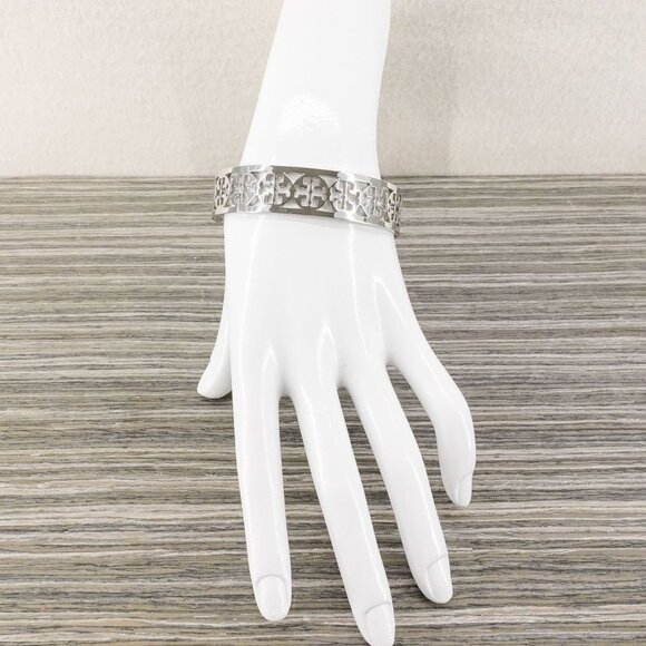 Tory Burch TB Gold Logo Cut out Cuff Bracelet Silver OS - Picture 4 of 10